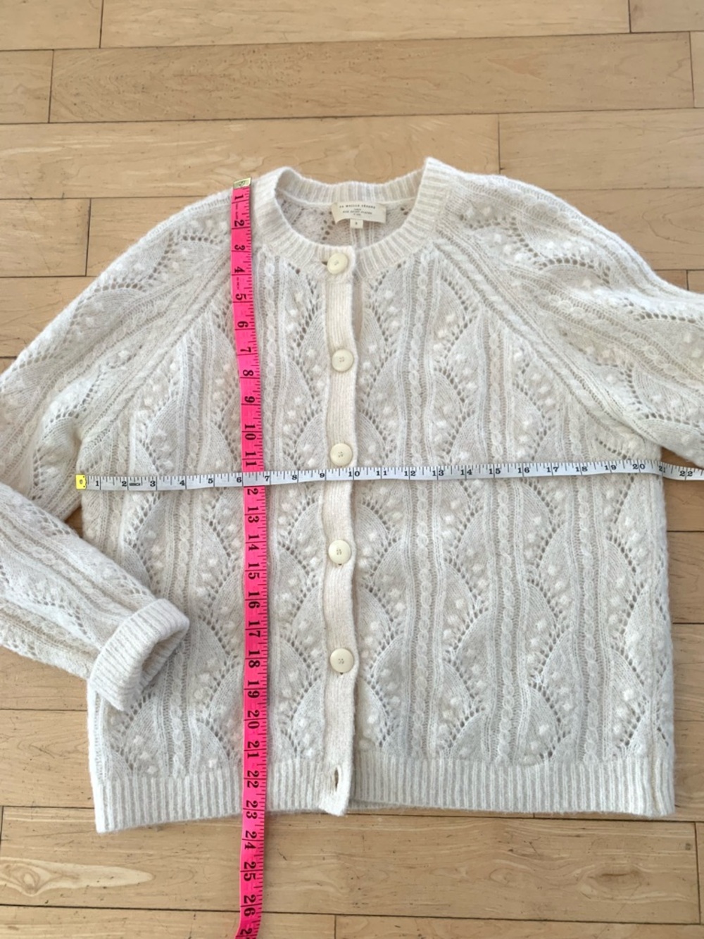 🇫🇷 Sezane Ecru Openwork Mohair-Blend Cropped Cardigan - Picture 7 of 12